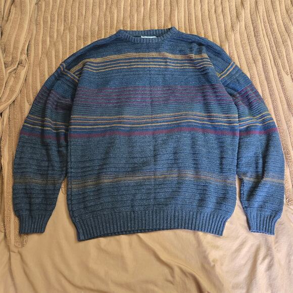 Gianfranco Ruffini Mens Vintage 90s Grandpa Textured Open Knit Stripe Sweater L - Picture 6 of 10